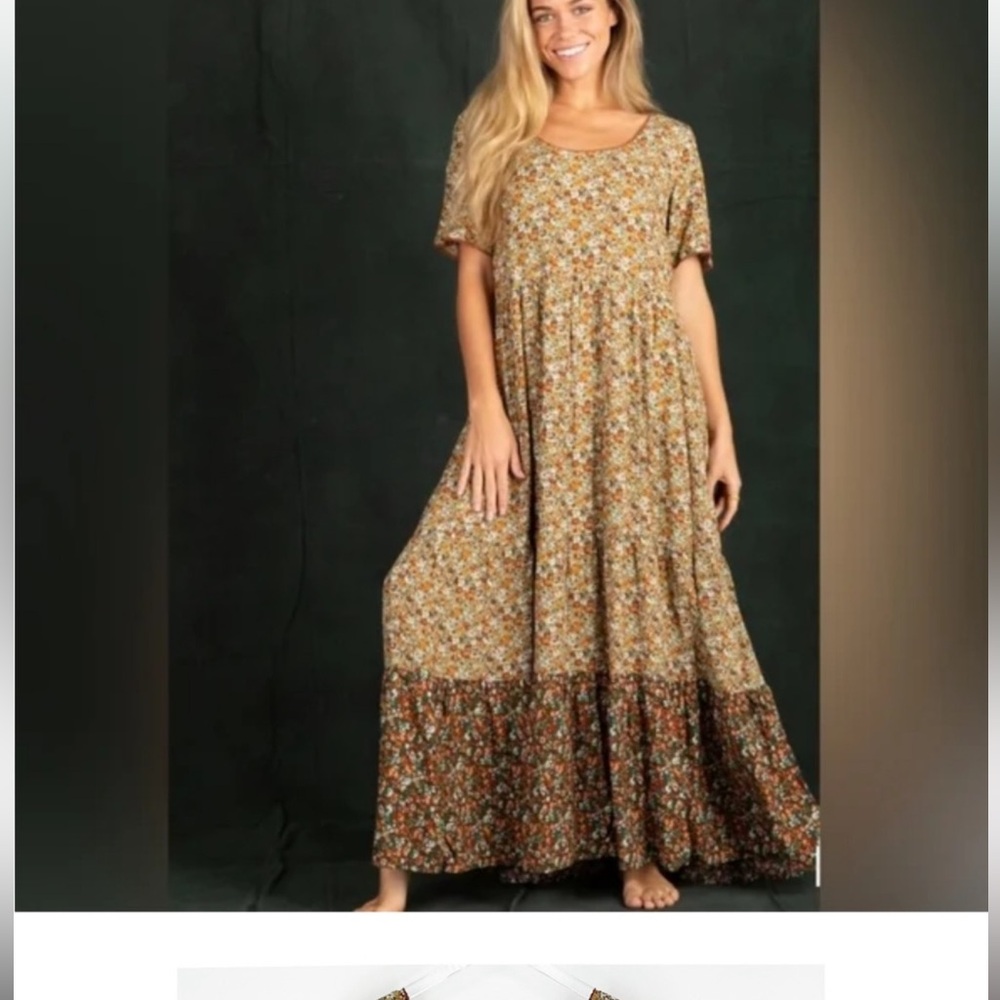 NATURAL LIFE Floral Maxi Dress - Brown and Cream
